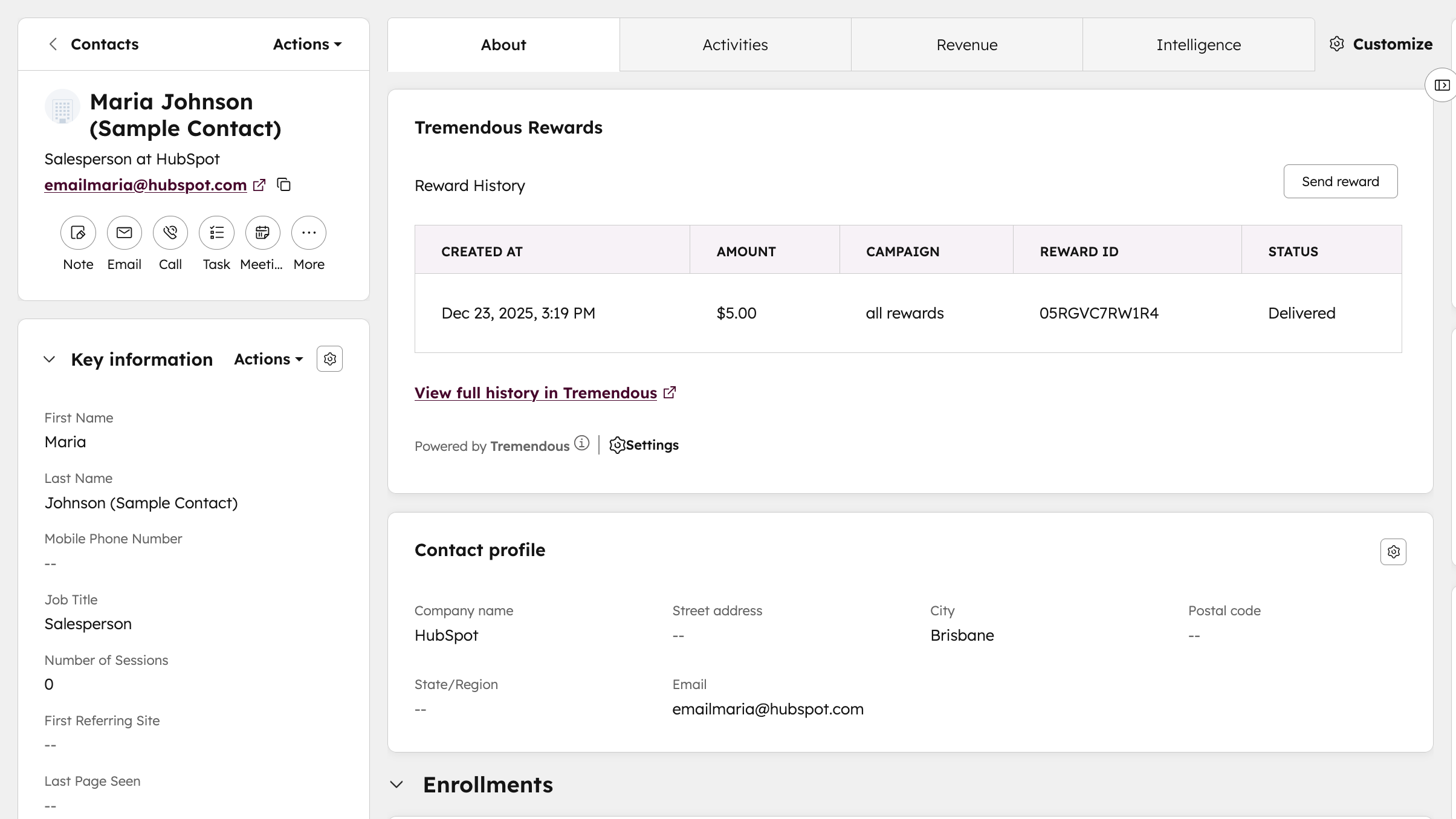 Send Rewards directly from a Contact