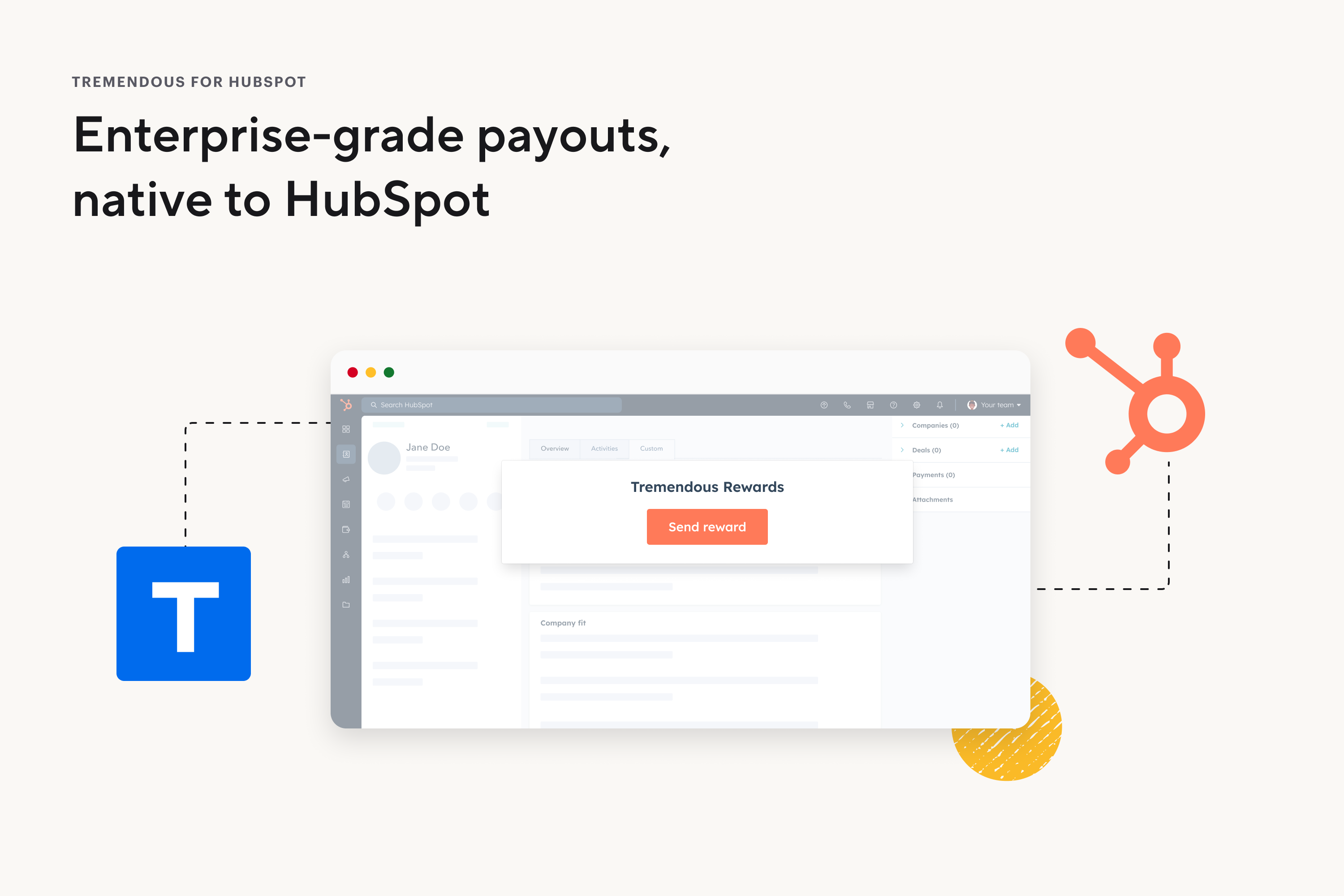 Send global rewards directly from HubSpot contacts, leads, and accounts without switching tools.
